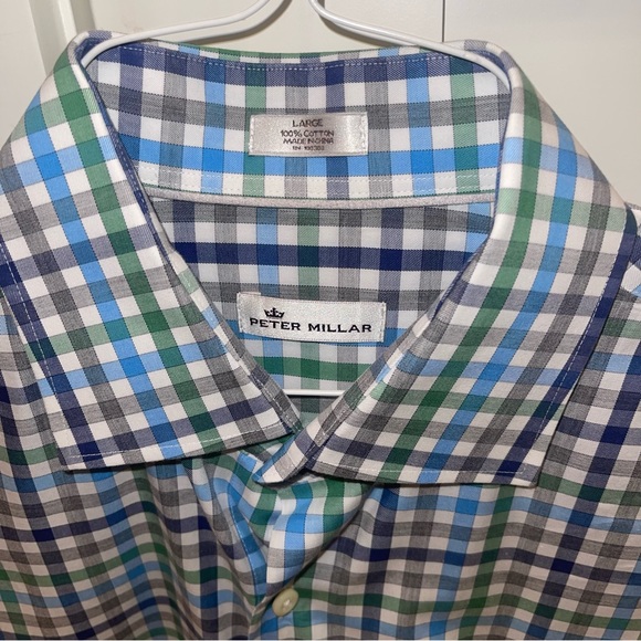 Peter Millar Multi Color Check Button Down Shirt Large - Picture 3 of 6